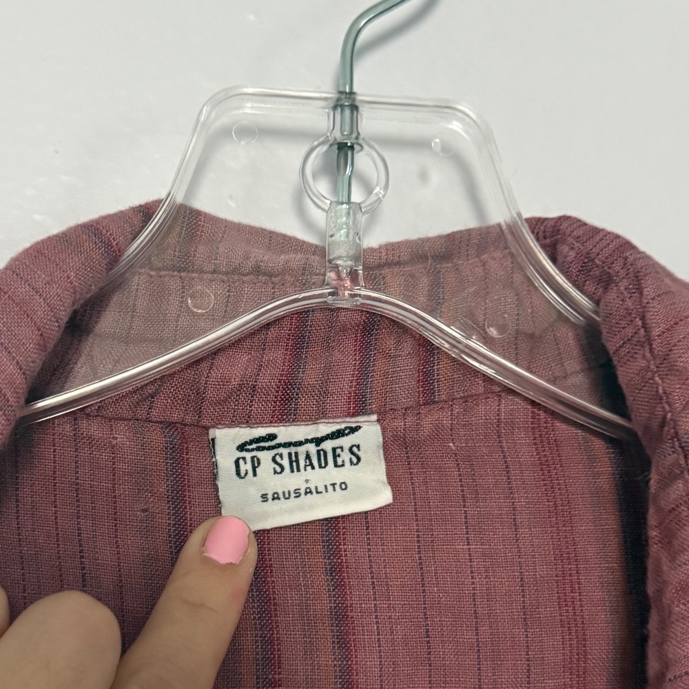 Cp Shades Linen Button Down Shirt Mauve Striped Long Sleeve Lagenlook - Medium - Picture 2 of 5